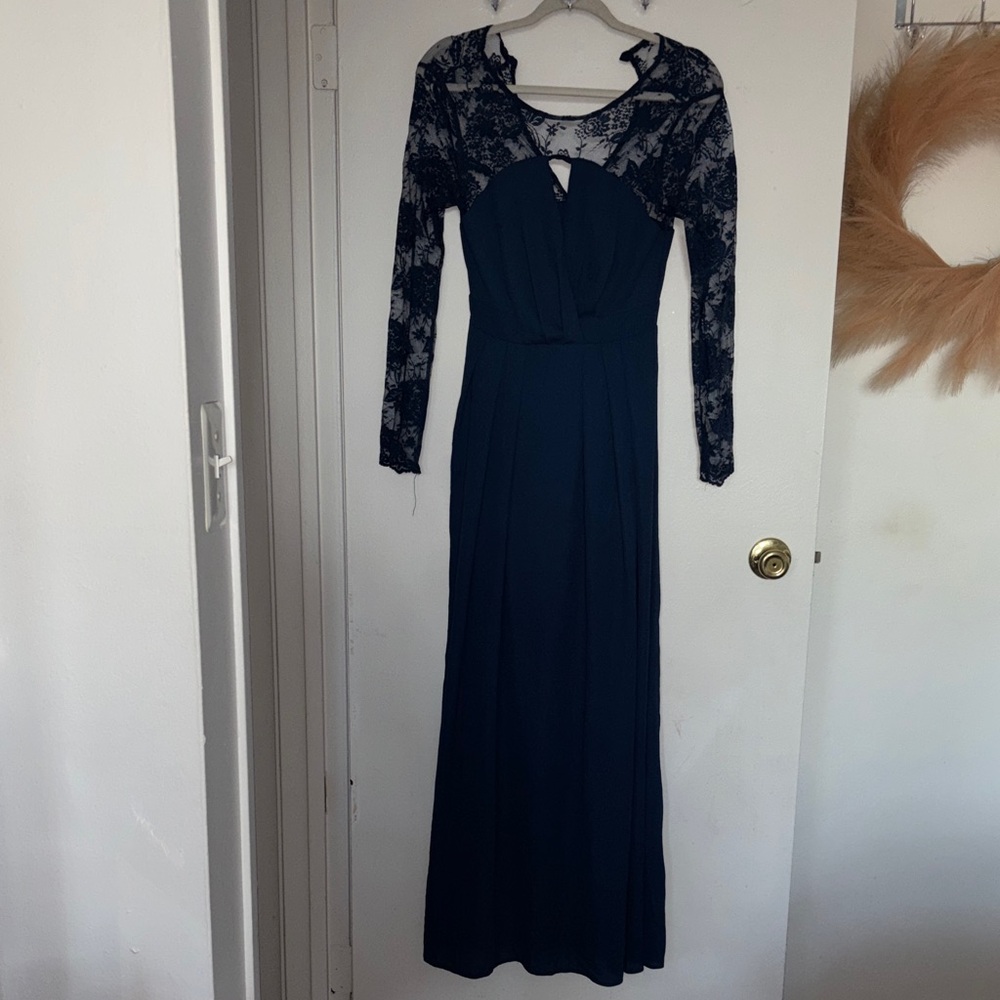 ASOS Navy Long Sleeve Lace Dress